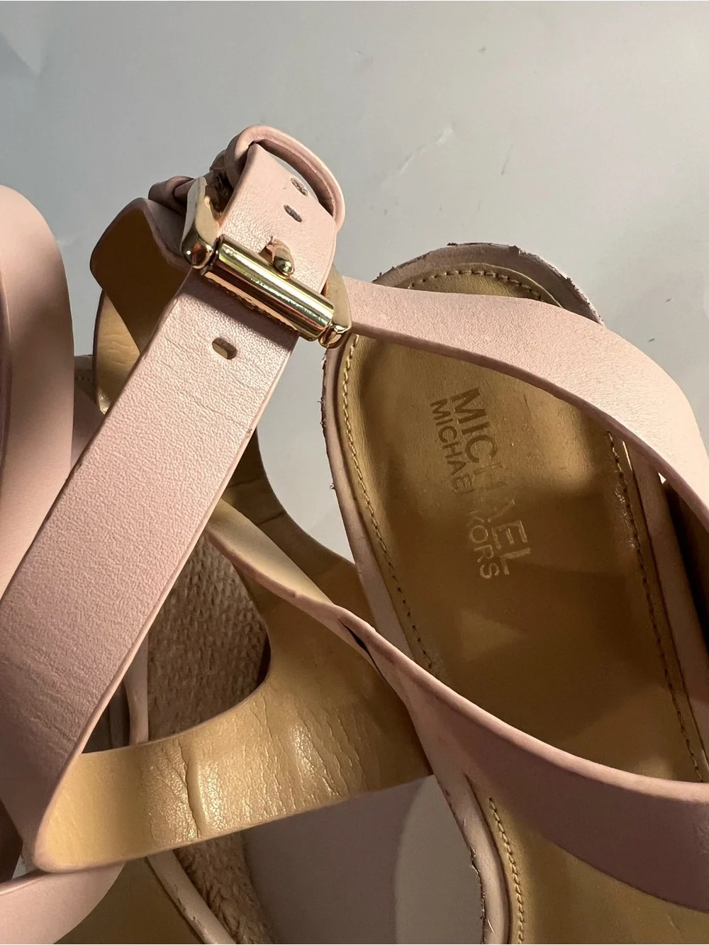 Michael Kors Pale Blush Leather Espadrille Wedges Size 10